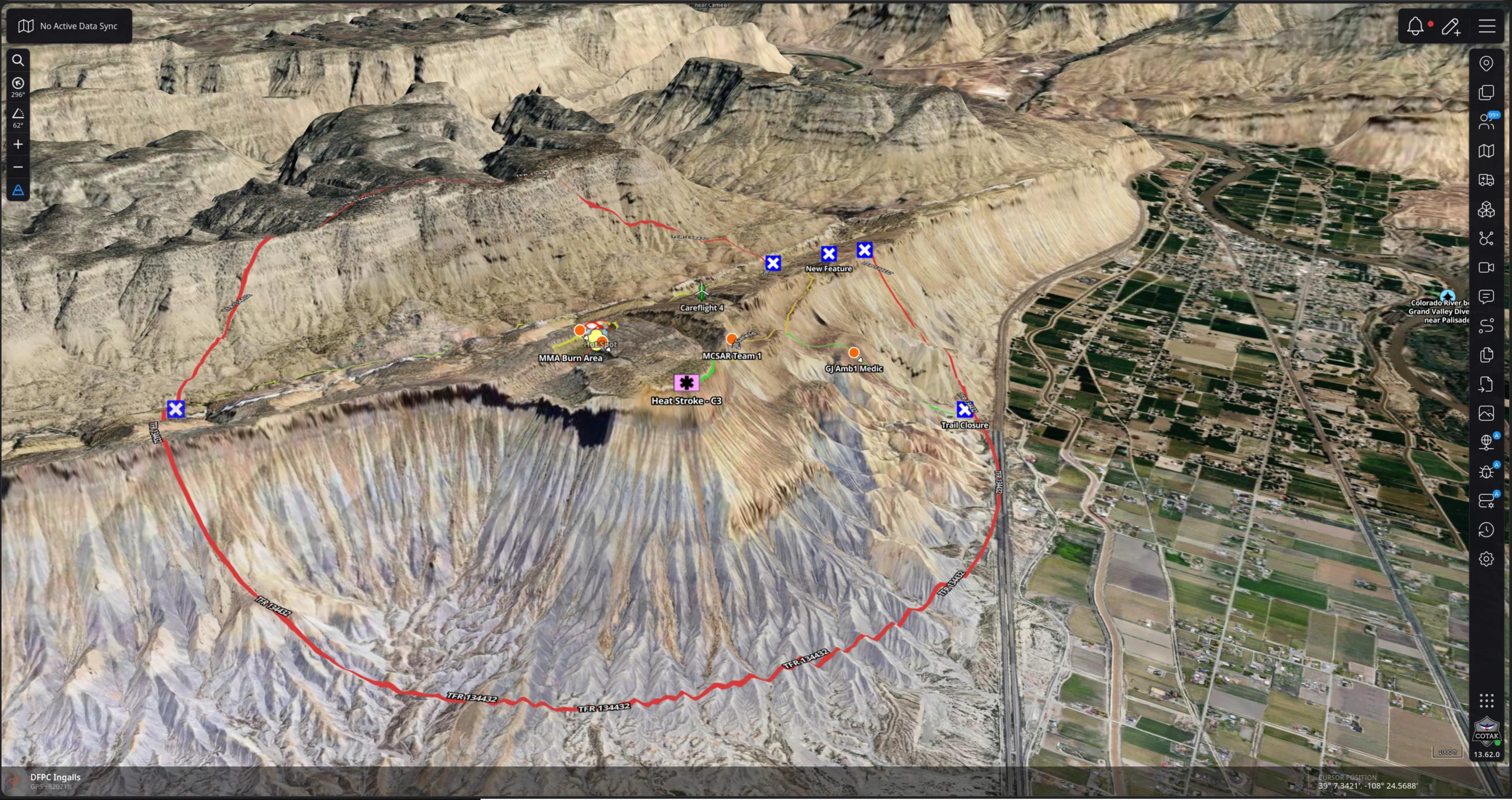 The CloudTAK map interface also supports full 3D terrain rendering